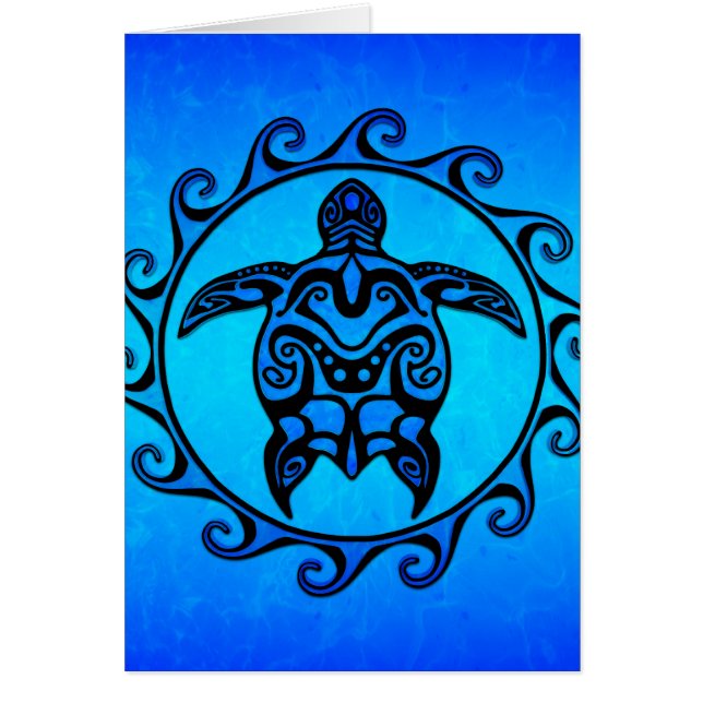 Blue Tribal Turtle Sol Hälsningskort (Framsidan)