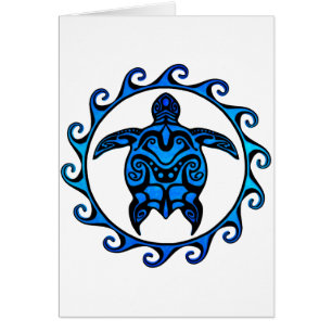 Blue Tribal Turtle Sol Hälsningskort