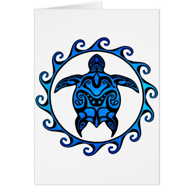 Blue Tribal Turtle Sol Hälsningskort (Framsidan)