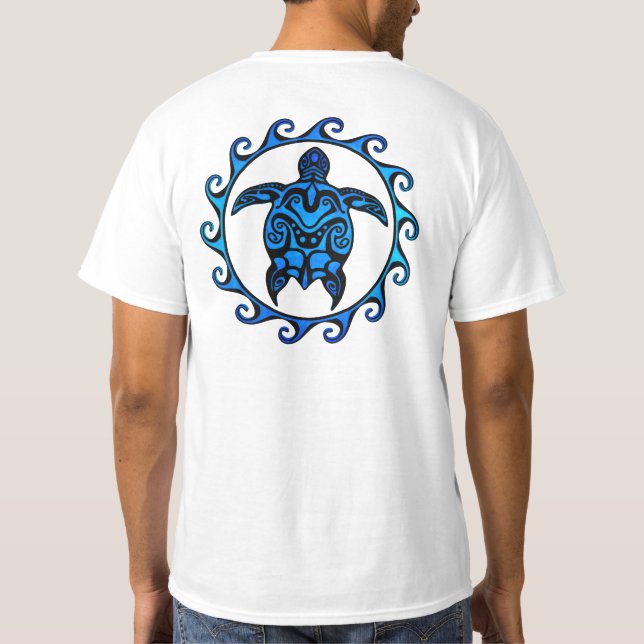 Blue Tribal Turtle Sol T-shirt (Baksida)