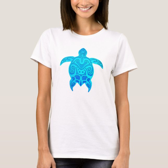 Blue Tribal Turtle T Shirt (Framsida)