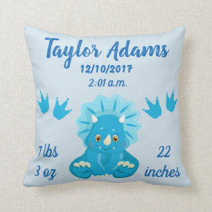 Blue Triceratops Dinosaur Birth Stats Nursery Kudde