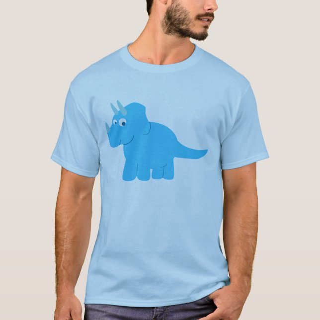 Blue Triceratops Dinosaur T Shirt (Framsida)