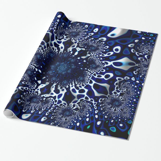 Blue Trippy Psychedelic Bra Fractal Abstrakt Presentpapper (Utrullad)