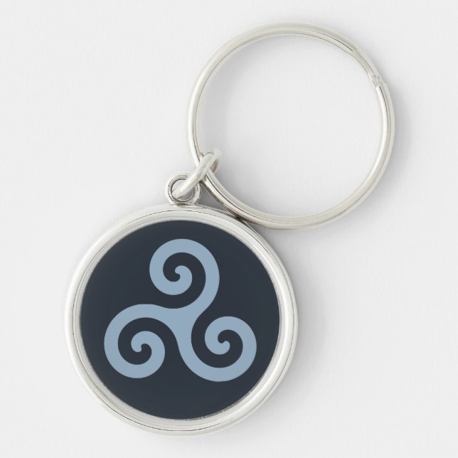 Blue Triskelion Rund Silverfärgad Nyckelring (Framsidan)