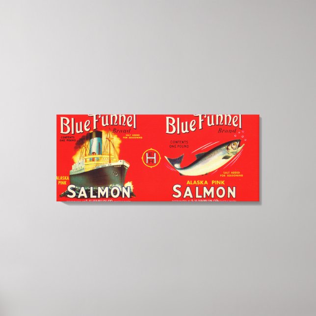 Blue Trnel Brand Salmon Label-Seattle, WA Canvastryck (Framsida)
