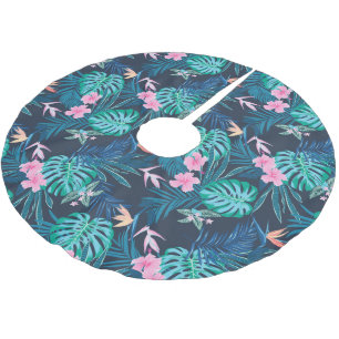 Blue Tropical Blomsterträdgård Mönster Julgransmatta Borstad Polyester