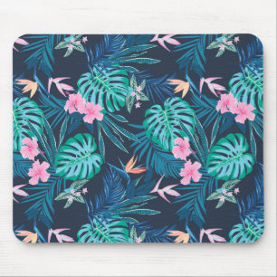 Blue Tropical Blomsterträdgård Mönster Musmatta