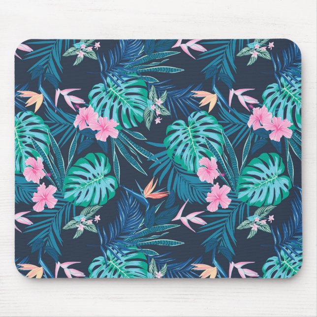 Blue Tropical Blomsterträdgård Mönster Musmatta (Framsidan)