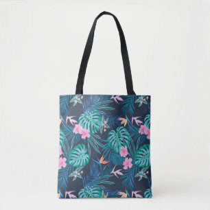 Blue Tropical Blomsterträdgård Mönster Tygkasse