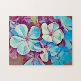 Blue Tropical Flowers Blommigt Art Puzzle Pussel