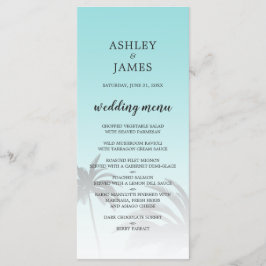 Blue Tropical Handflatan Träd Beach Wedding Meny