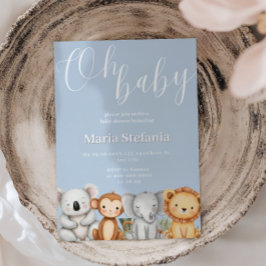 Blue Tropical Jungle Safari Baby Shower Animals Inbjudningar