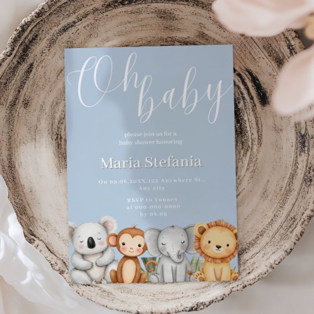 Blue Tropical Jungle Safari Baby Shower Animals Inbjudningar (Skapare uppladdad)