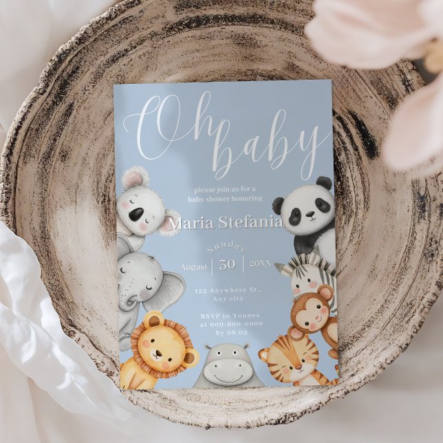 Blue Tropical Jungle Safari Baby Shower Animals Inbjudningar (Skapare uppladdad)