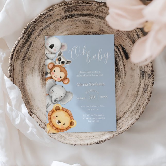 Blue Tropical Jungle Safari Baby Shower Animals Inbjudningar (Skapare uppladdad)