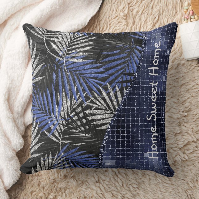 Blue Tropical Löv Glam Glitter Personlig Kudde (Filt)