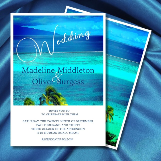 Blue Tropical Ocean Destinations Wedding Inbjudningar (Skapare uppladdad)
