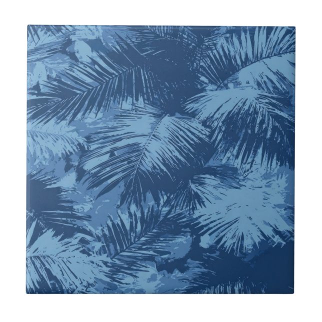 Blue Tropical Palm Leaf Kakelplatta (Framsidan)