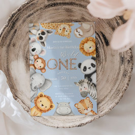 Blue Tropical Vild One Jungle Safari Animals Inbjudningar