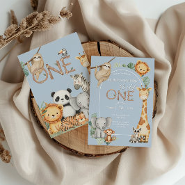 Blue Tropical Vild One Jungle Safari Animals Inbjudningar