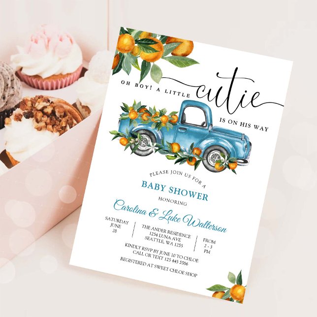 Blue Truck Citrus Baby Shower Invitation Inbjudningar (Skapare uppladdad)