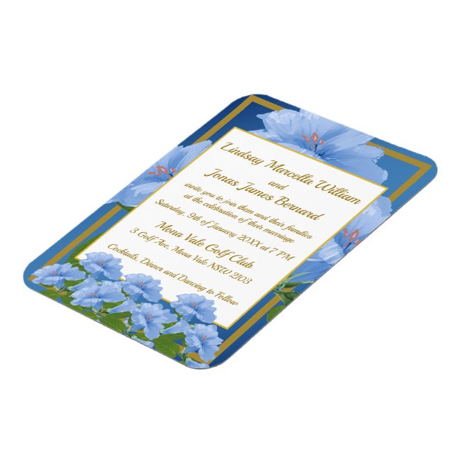 Blue Trumpet Flowers Garden Wedding Photo Magnet (Vänstra Sidan)