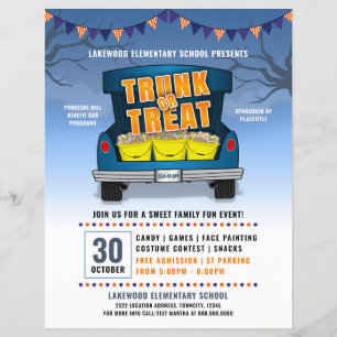 Blue Trunk eller Treat Car Trunk Halloween-händels Reklamblad