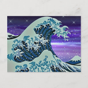Blue Tsunami Wave Japanska Teckning Vykort