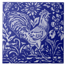 Blue Tupp Chicken Blommigt Farmhouse Rustic Art Kakelplatta