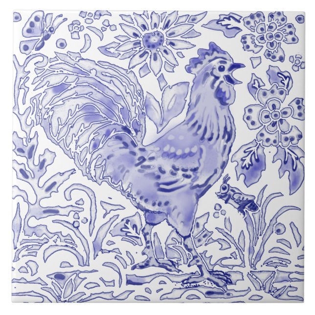 Blue Tupp Chicken Insekt Farmhouse Rustic Art   Kakelplatta (Framsidan)