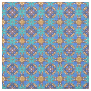 Blue Turkvoise Ochre Retro Nouveau Mosaic Mönster Tyg