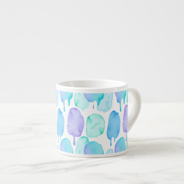 Blue Turquoise Watercolor Droplet Pattern Espressomugg (Framsida höger)