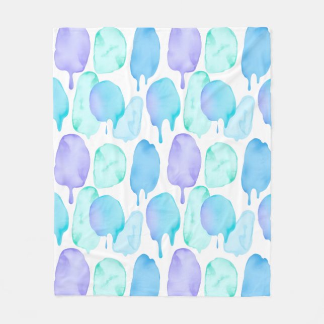 Blue Turquoise Watercolor Droplet Pattern Fleecefilt (Framsidan)