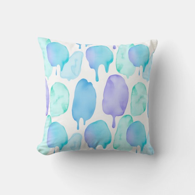Blue Turquoise Watercolor Droplet Pattern Kudde (Framsida)