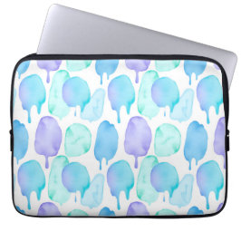 Blue Turquoise Watercolor Droplet Pattern Laptop Fodral