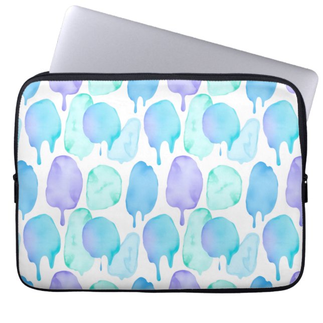 Blue Turquoise Watercolor Droplet Pattern Laptop Fodral (Framsidan)