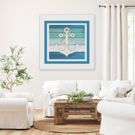 Blue Turquoise White Anchor Beach Nautical Canvastryck
