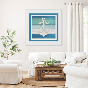 Blue Turquoise White Anchor Beach Nautical Canvastryck