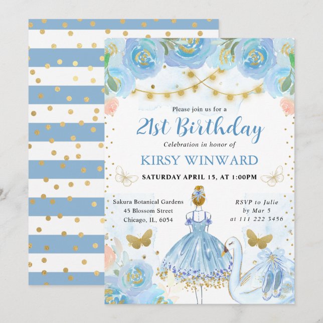Blue Tutu Blonde Hair Ballerina Birthday Inbjudningar (Fram/baksida)