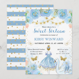 Blue Tutu Blonde Hair Ballerina Sweet 16 Inbjudningar