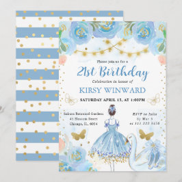 Blue Tutu Brunette Hair Ballerina Birthday Inbjudningar