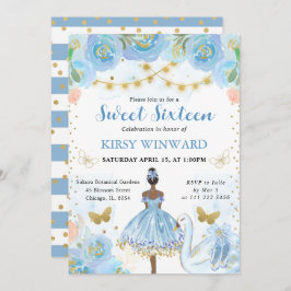 Blue Tutu Mörk Hud Ballerina Sweet 16 Inbjudningar