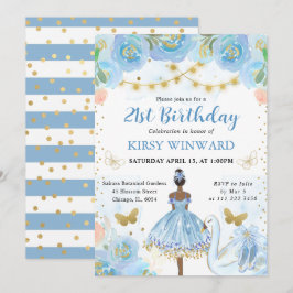 Blue Tutu Mörk Skin Ballerina Birthday Inbjudningar
