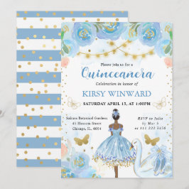 Blue Tutu Mörk Skin Ballerina Quinceanera Inbjudningar