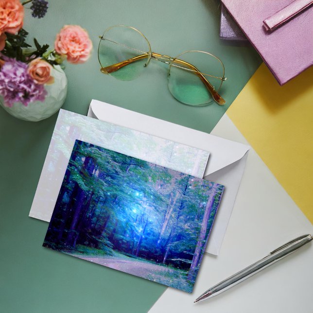 Blue Twilight Firefly Glow Fantasy Skogen Anteckningskort (Skapare uppladdad)