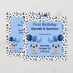 Blue Twin Boys 1st Birthday Party Inbjudningar