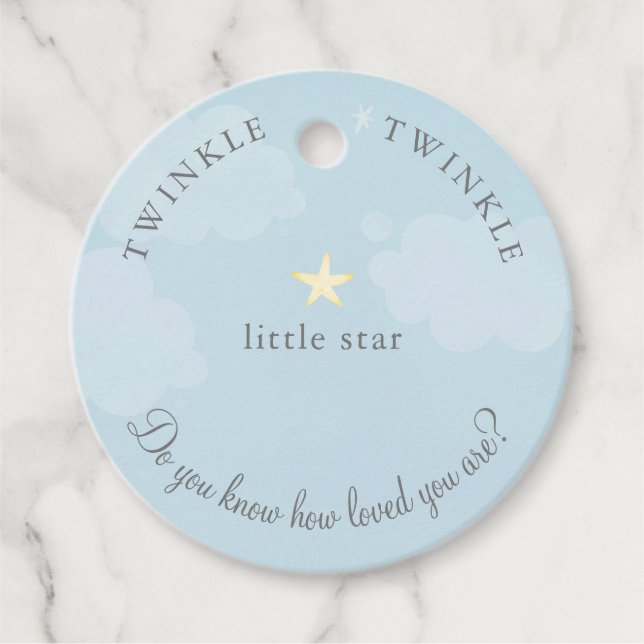Blue Twinkle Little Star Baby Shower Birthday Gåvor Etiketter (Framsida)