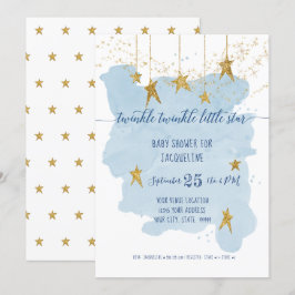 Blue Twinkle Little Star Guld Boy Shower Inbjudningar
