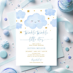 Blue Twinkle Star Cloud Baby Shower Inbjudningar